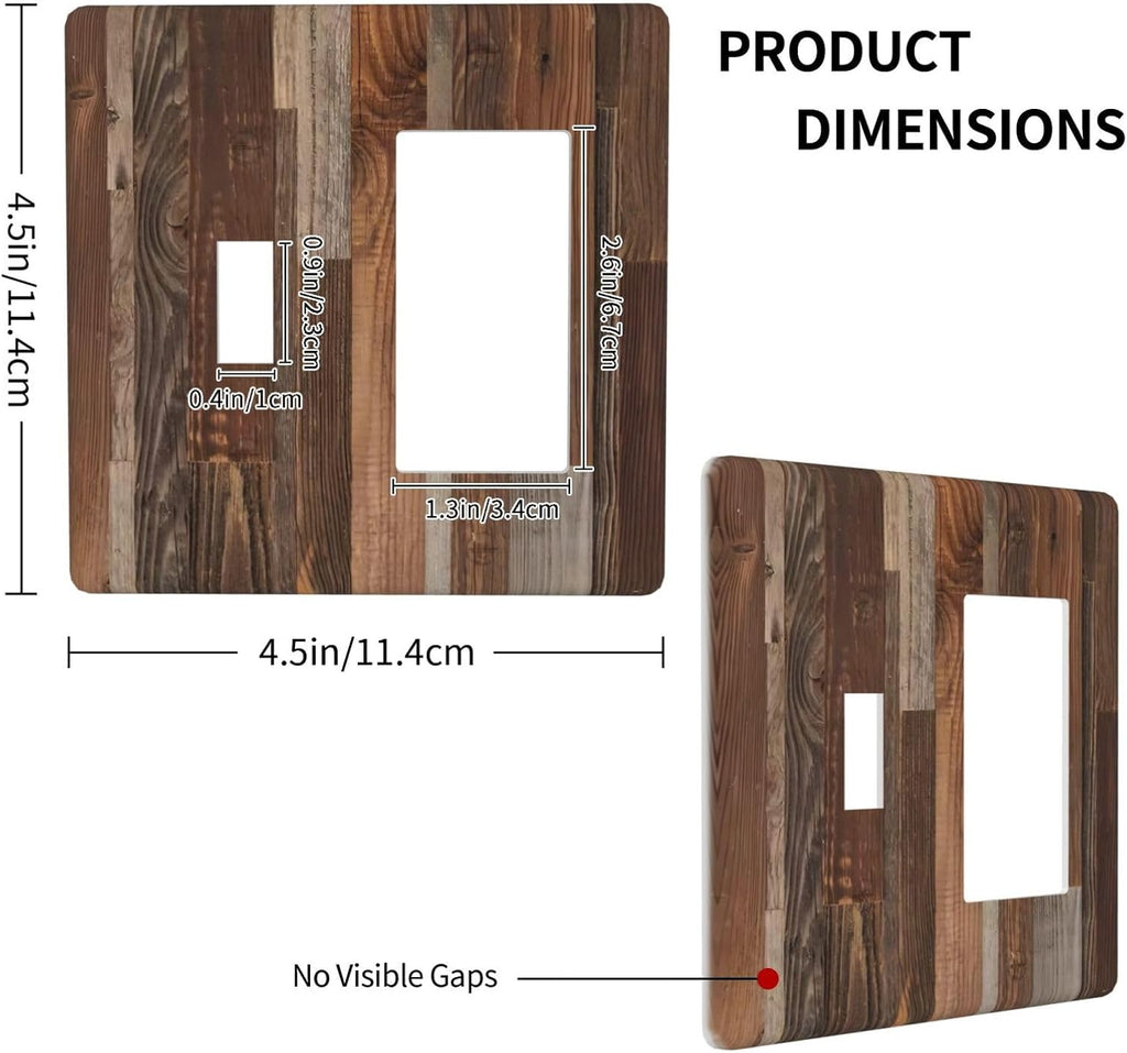 Vintage Brown Wooden Boards Print Wood Grain Outlet Covers 1 Toggle 1 Rocker Combination Decorative Wall Plate Electrical Switch Plates Light Switch Cover Plate for Farmhouse Home Decor