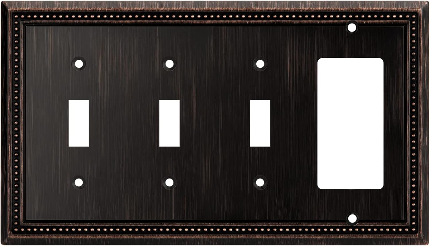 Henne Bery Sunken Pearls Heavy Duty Decorative Wall Plate Switch Plate Outlet Cover (Triple Toggle/Single Decorator, Aged Bronze)