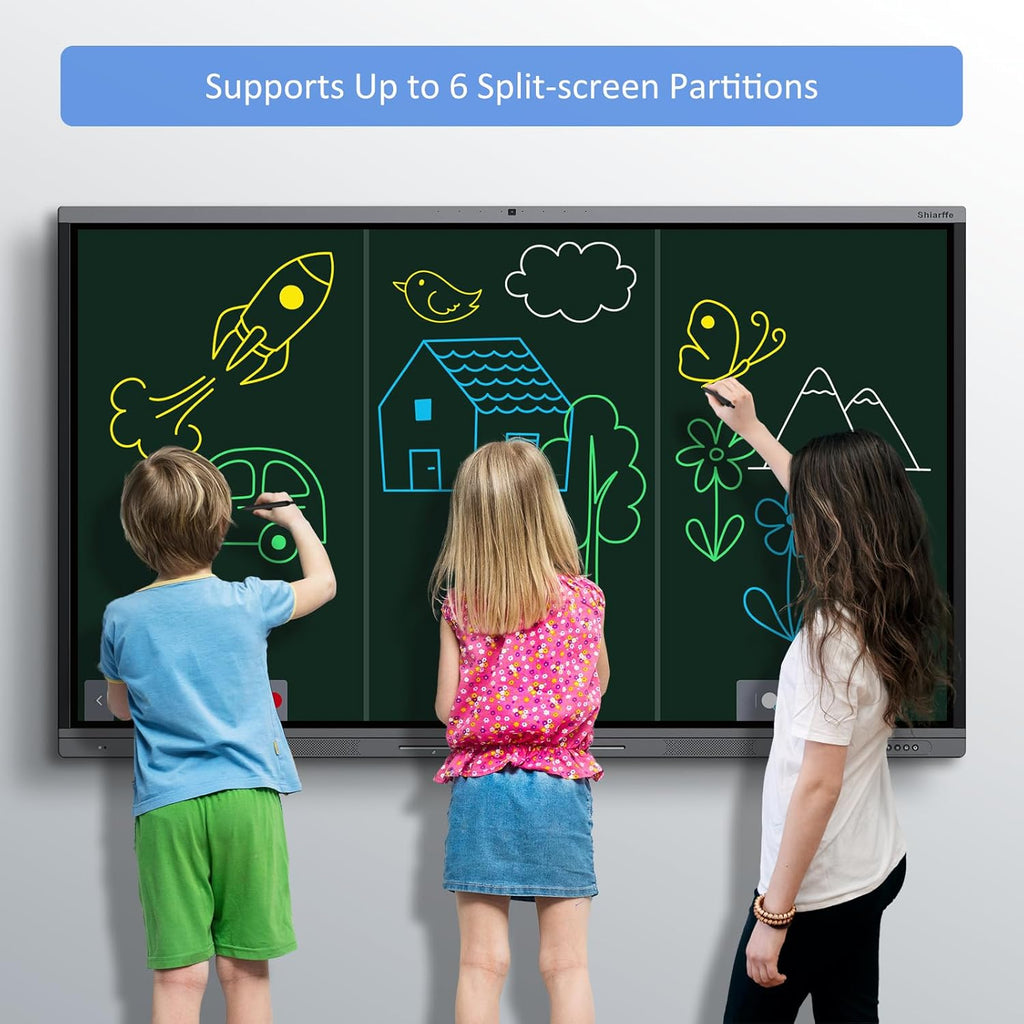 Shiarffe X5 Smart Board with Stand 4K Interactive Whiteboard EDLA-Certified All-in-One Touchscreen Digital Display Built-in Speaker for Classrom Hybrid Work