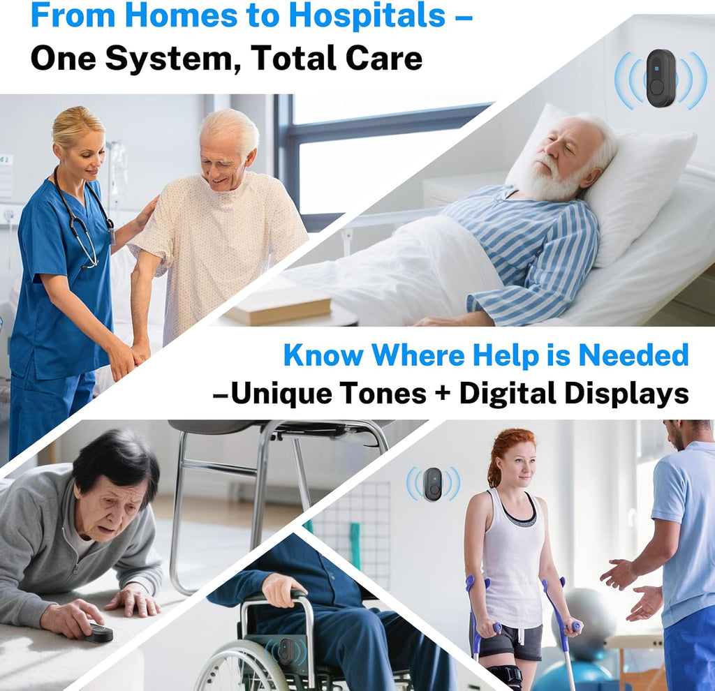 Wireless Emergency Call Button System - 500 Ft Range Caregiver Pager with LED Display, 10 Waterproof Alert Buttons & 1 Receiver for Elderly, Patients, Disabled at Home, Hospital, Clinic