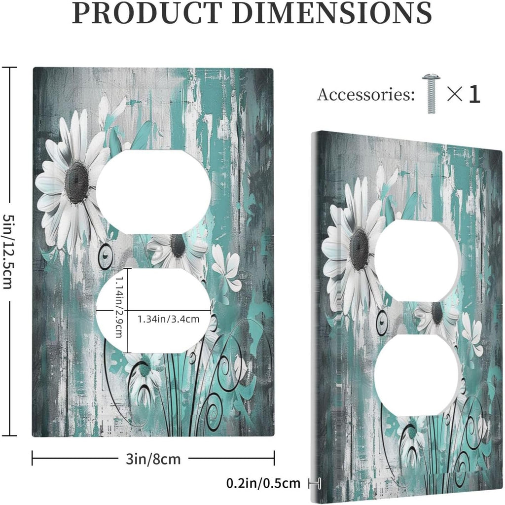 Outlet Covers Teal Daisy Floral Vintage Wood Plank 1 Gang Duplex Light Switch Cover Decorative Switch Plates Electrical Receptacle Faceplate Wall Plate For Farmhouse Cabin Decor