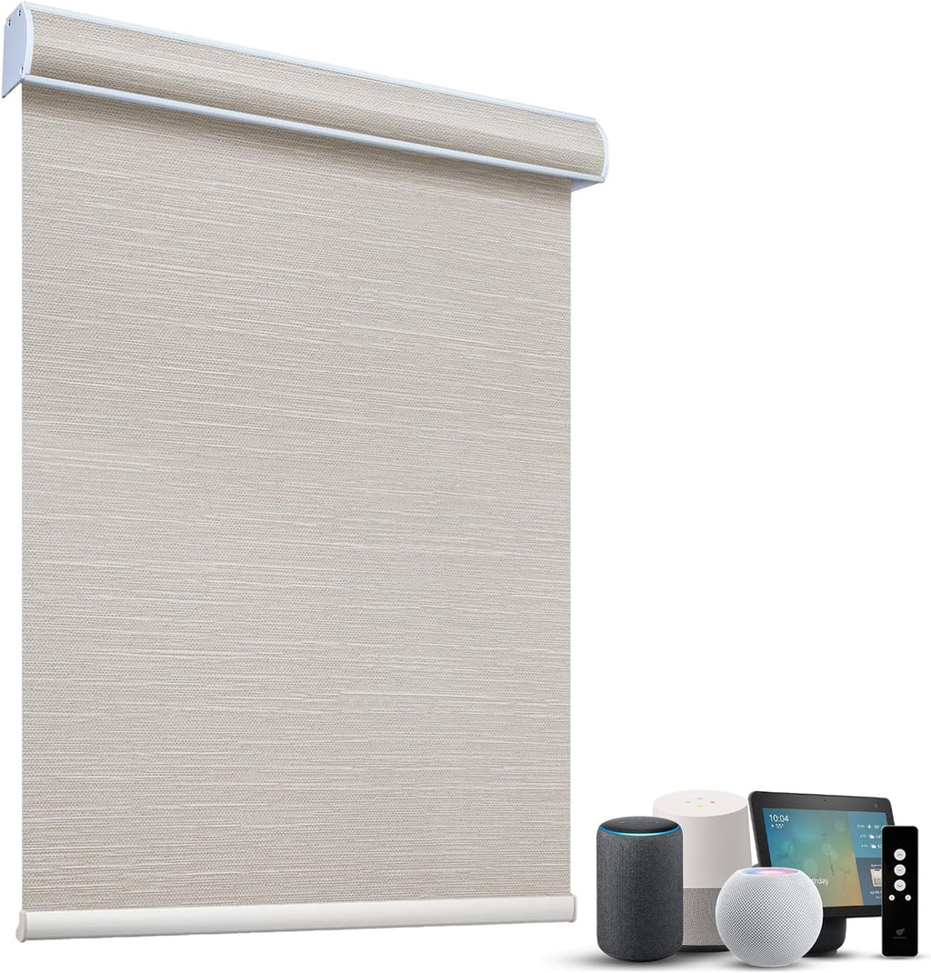 SmartWings Motorized Light Filtering Shades, 70% Blackout, Custom Size, Rechargeable Battery, Works with Matter/Apple HomeKit, Alexa, Thread/Zigbee, Remote Optional, 70% Essential Cream