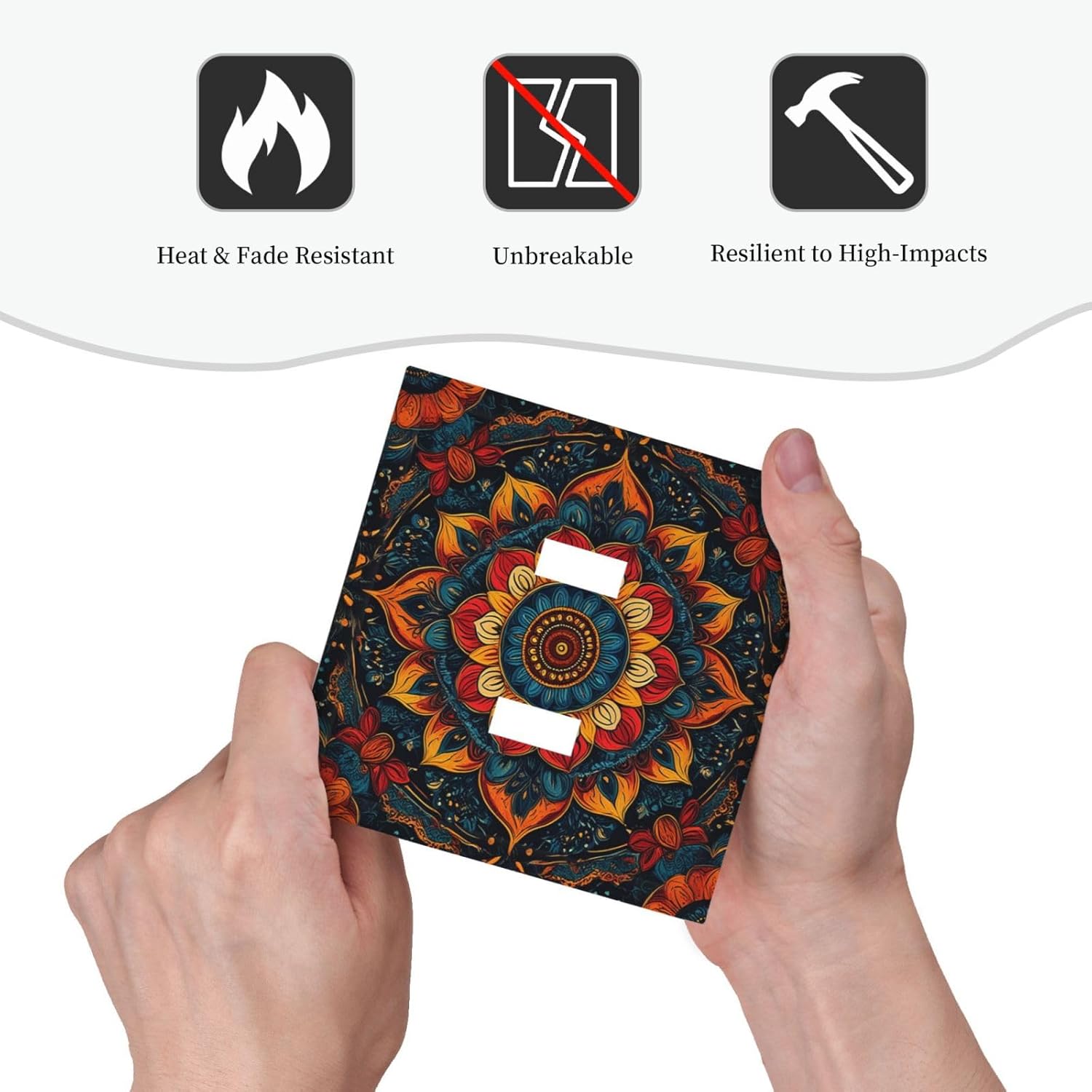 Boho Colorful Mandala 2 Gang Double Toggle Light Switch Cover Decorative Switchplate Electrical Wall Plates Faceplate for Bathroom Bedroom Decor 4.9 X 5 IN