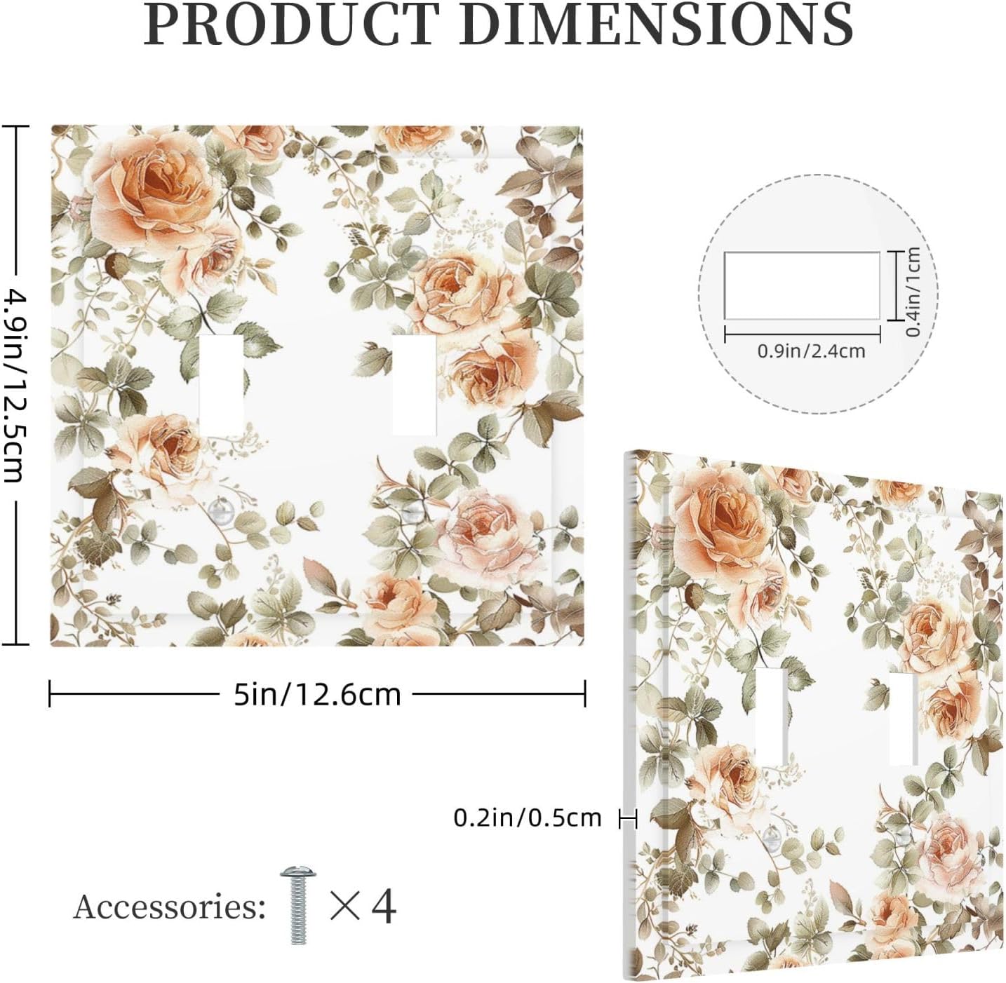 Decorative Switch Plates Vintage Warm Color Orange Flowers And Leaves 2 Gang Double Toggle Outlet Light Switch Cover Wall Plate Electrical Faceplate for Bedroom living Room Decor