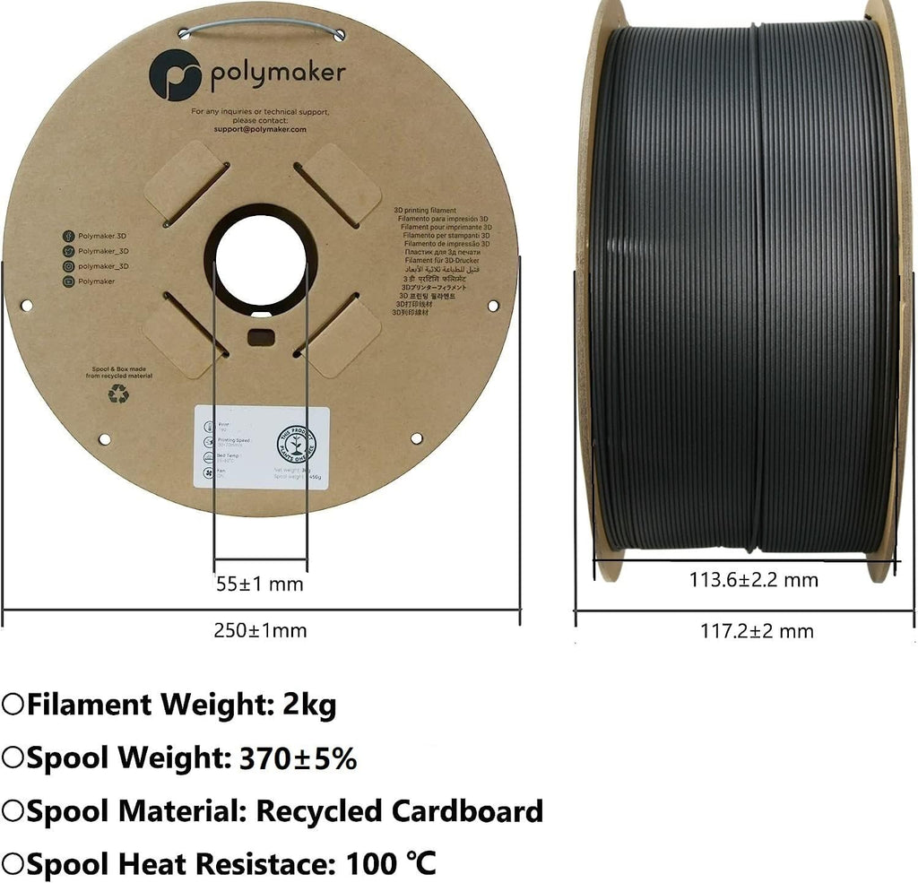 Polymaker PA6-CF Nylon Filament 1.75mm 2kg Black Carbon Fiber Nylon 3D Printing Filament - PolyMide PA6-CF Warp Free 3D Printer Filament