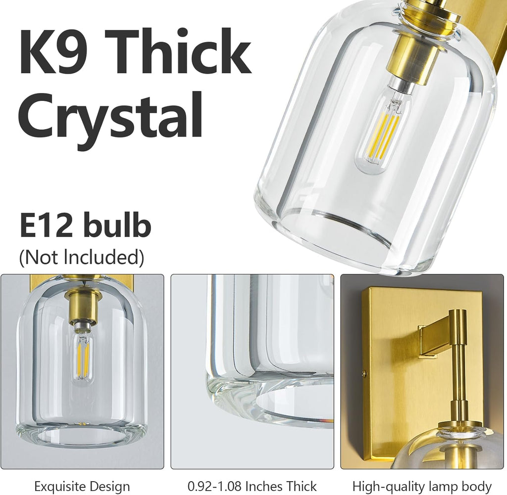 Modern Crystal Wall Sconces Indoor Gold Wall Lamp Vanity Wall Lighting for Bathroom Bedroom Living Room Stair（1Pack）