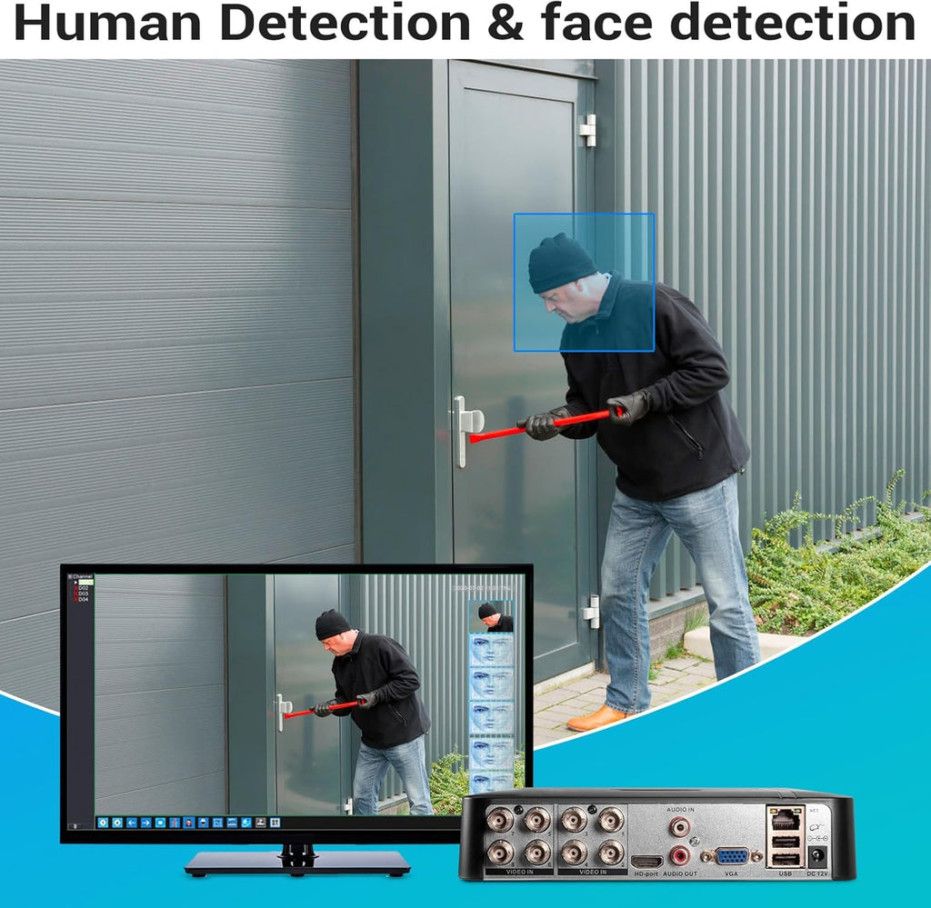 Fuers H.265+ Security DVR Recorder with 500G Hard Drive,8CH Hybrid 6-in-1 CCTV DVR for Surveillance Camera, Supports 8CH Analog Cameras, AI Human Detection, Mart Playback, Email Alert,Remote Access
