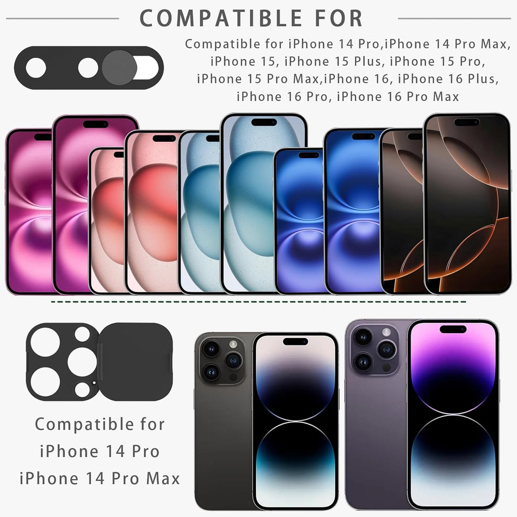 Front Camera Cover Compatible for 14 Pro/iPhone 14 Pro Max with Rear Lens Cover,Protect Privacy and Security But Not Affect Facial Recognition（2Pack）