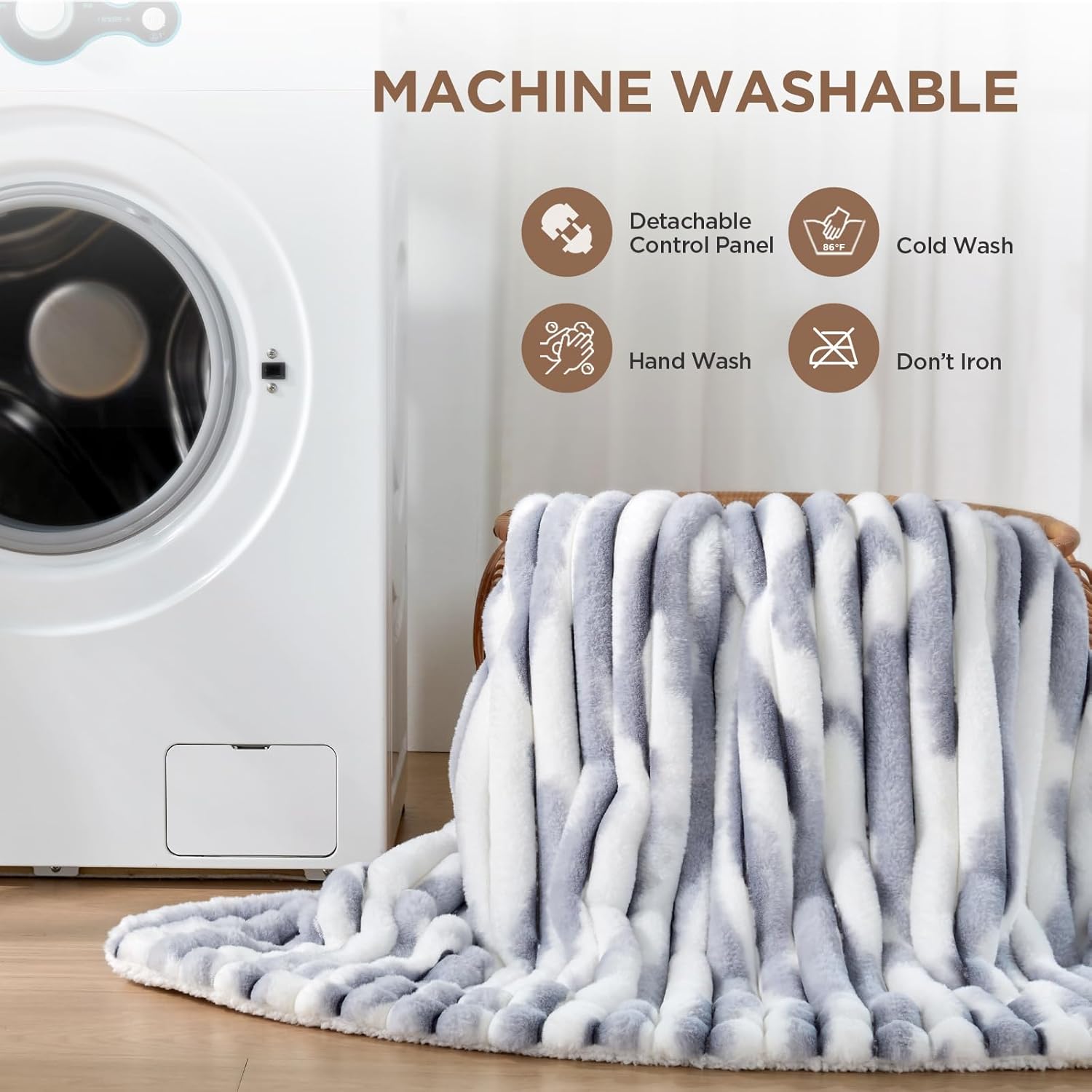 Westinghouse Electric Blanket Queen Size, Soft Luxury Faux Fur & Sherpa Heated Blanket with 10 Heating Levels & 1-12 Hours Auto Off, Fast Heating Blanket, Machine Washable, 84x 90 Inch Blue Gray