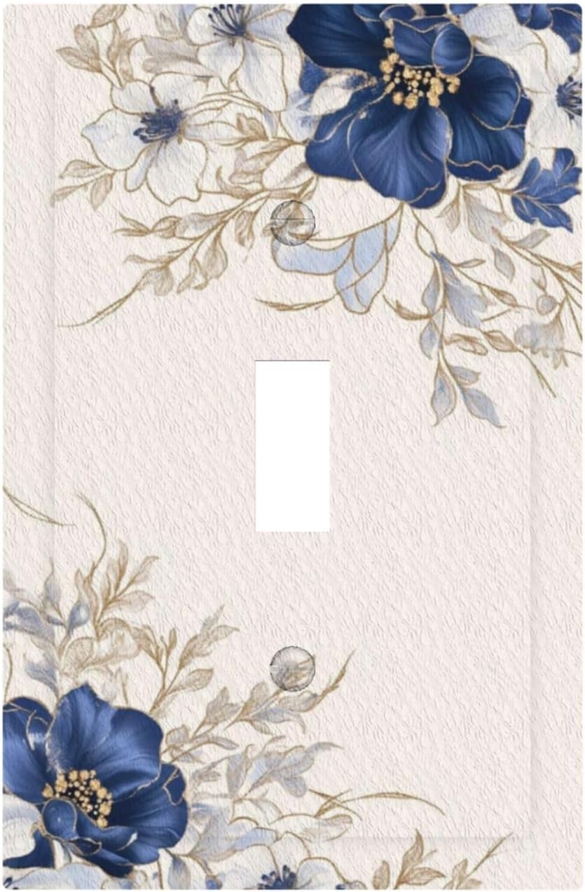 Decorative Light Switch Cover Plate Rustic Blue White Flowers Floral Penoy 1 Gang Wall Plate Oversized Single Toggle Wall Cover Plate Jumbo Electrical Switchplate Face Plate