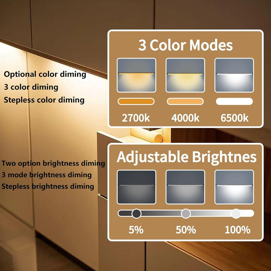 Black Plug in Under Cabinet Light bar with Motion Sensor, Dimmable, Remote Control,Color and Brightness Adjustable, Magnet LED Strip Lights for Kitchen, Workbench, and Closet 3 Pack