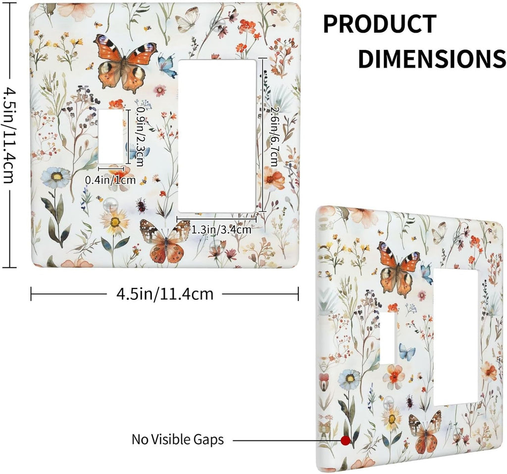 Outlet Covers Butterfly Floral Boho Multicolor Flower Leave 1 Toggle 1 Rocker Combination Decorative Wall Plate Electrical Switch Plates Light Switch Cover Plate for Bed Room living Room