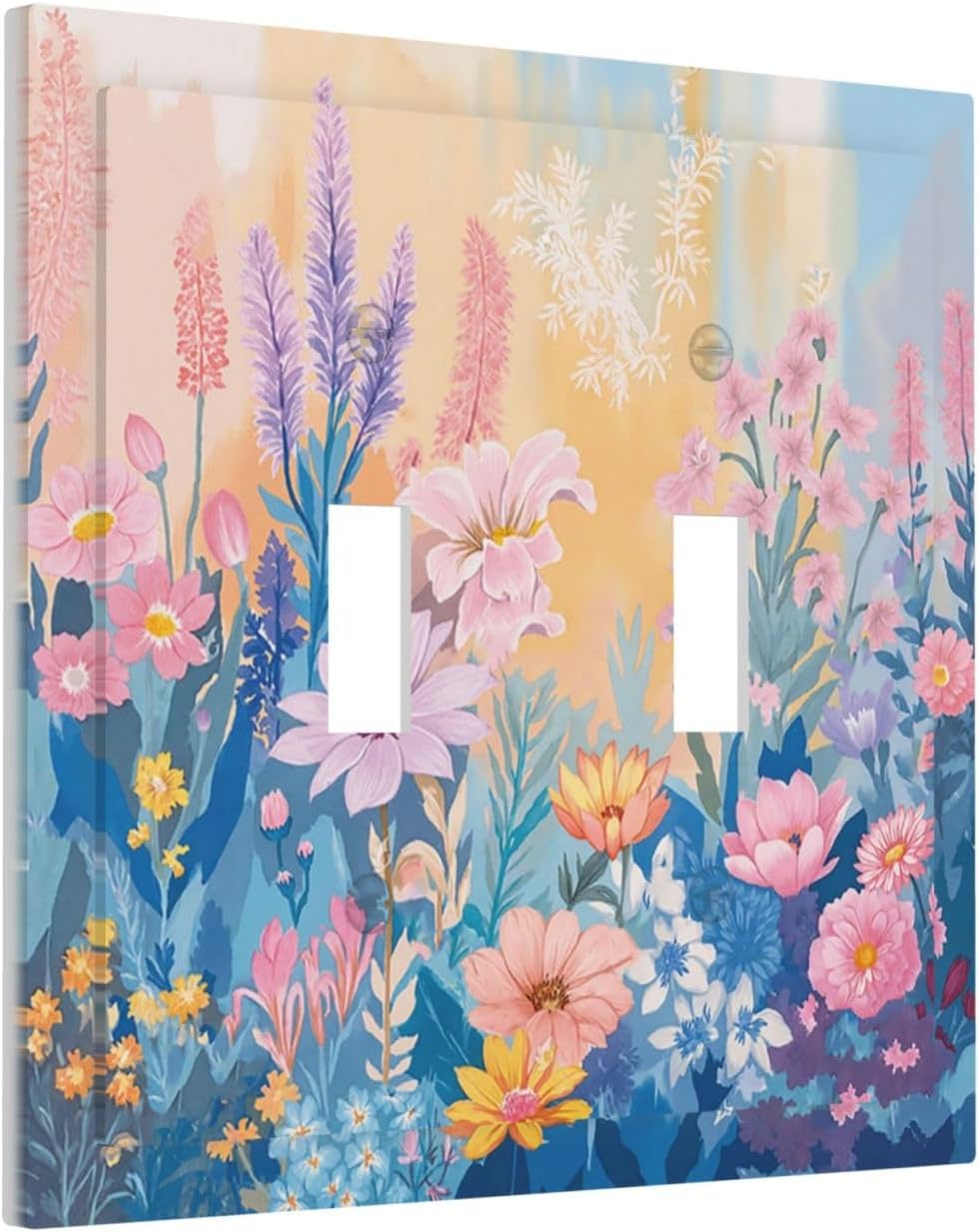 Decorative Switch Plate Covers Colorful Watercolor Flowers Wildflower Plants 2 Gang Double Toggle Light Switch Cover Plate Electrical Wall Plate Outlet Cover for Bathroom Home Decor