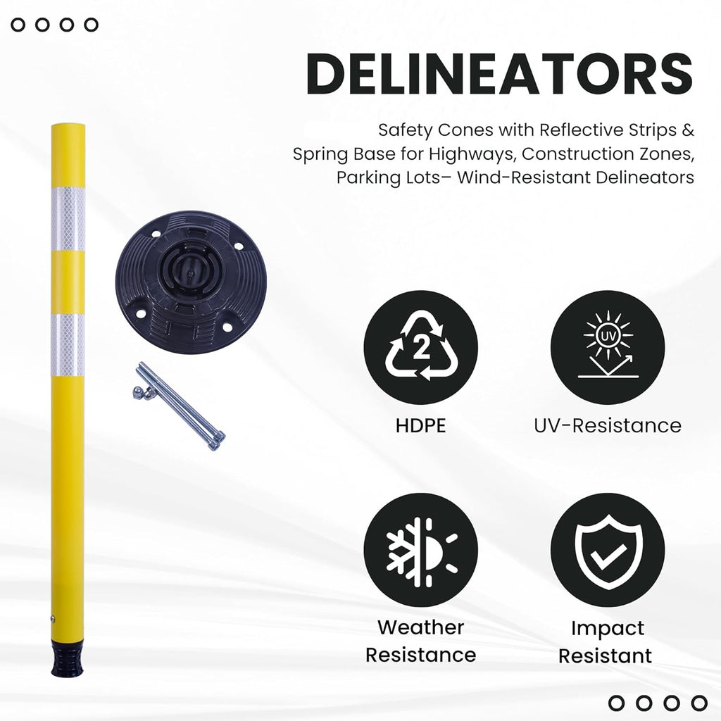 36 Inch Heavy Duty Traffic Cones 8-Pack with Spring Base - OrangeStar Reflective Safety Cones for Construction Zones, Highways, Parking Lots - Yellow Road Delineators
