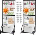 Eastern Tree Grid Wall Panels, Black Gridwall Panels Stand with Base Plate, Wire Grid Wall Panel Display with Wheels, Craft Show Display Rack, Retail Display with 20 Pieces Hooks, 2 Packs 2.5'x 6'