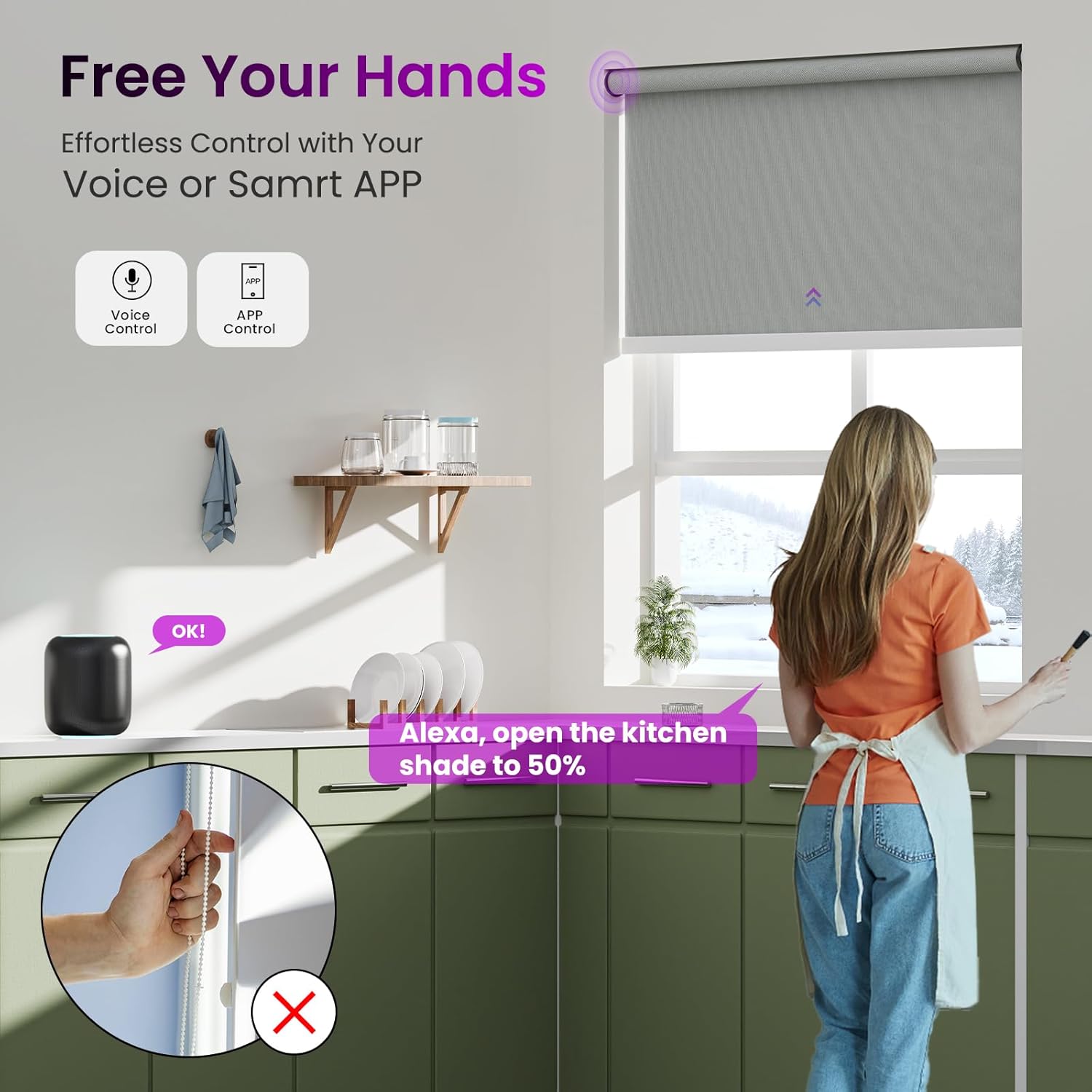 Astomi Motorized Roller Shades for Windows, Blackout Smart Blinds for Indoor, Effortless Remote & Voice Control, Compatible with Alexa, Google Home, Custom Size，Vinyl-Ash Gray