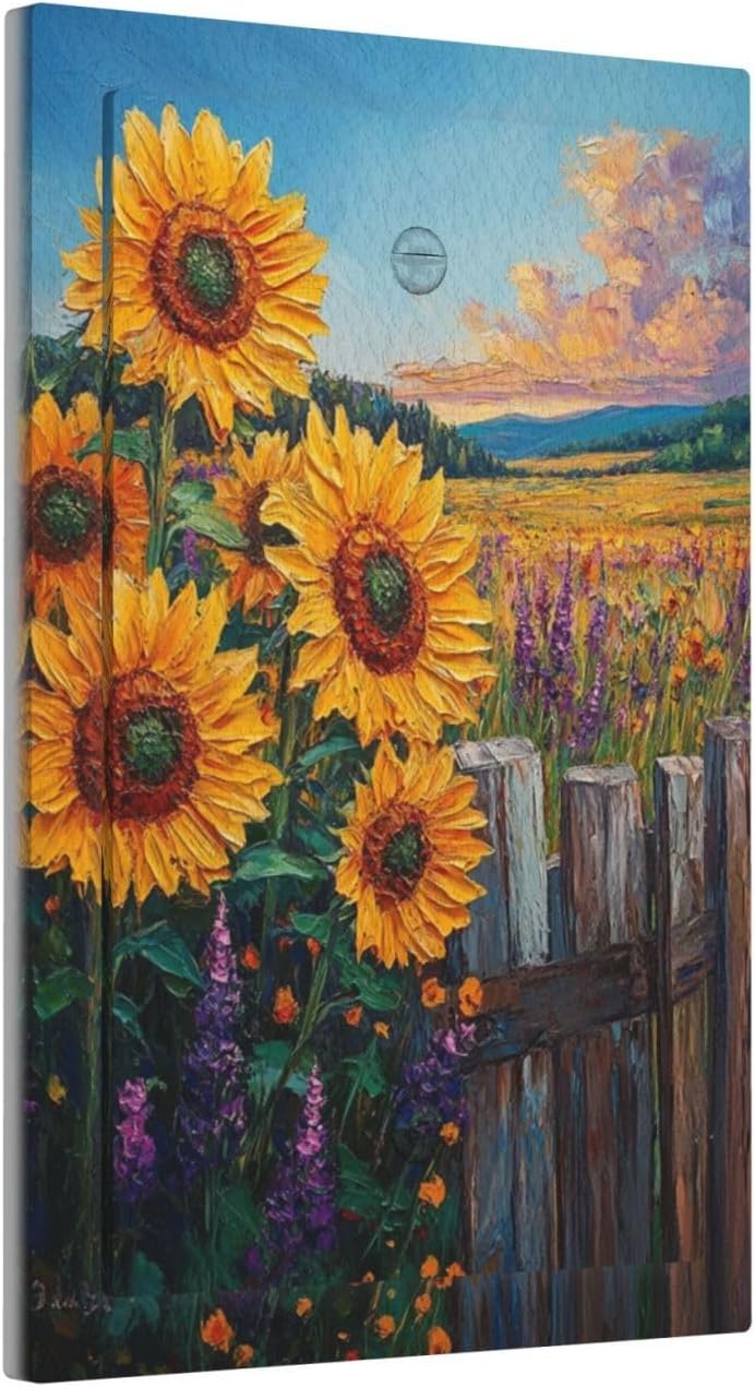 Decorative Light Switch Cover Plate Rustic Wilderness Sunflower Lavender Muzha Oil Painting 1 Gang No Device Single Blank Outlet Covers Wall Plate Cover Switchplate Faceplate