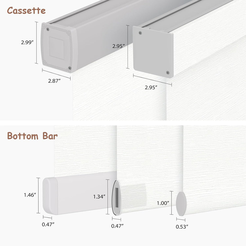 Motorized Roller Blinds with Remote, 100% Blackout Automatic Roller Shades for Bedroom, Bathroom, and Living Room, Customized Size, Moonlight White