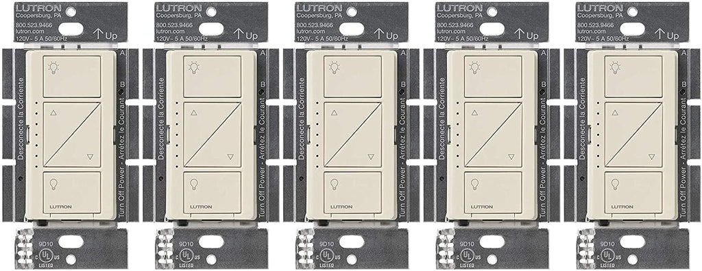 Lutron Caseta Original Smart Dimmer Switch (Lutron Smart Hub Required), for LED Lights, 150 Watt, Single-Pole/3-Way, No Neutral Required, PD-6WCL-LA, Light Almond, 5 Pack