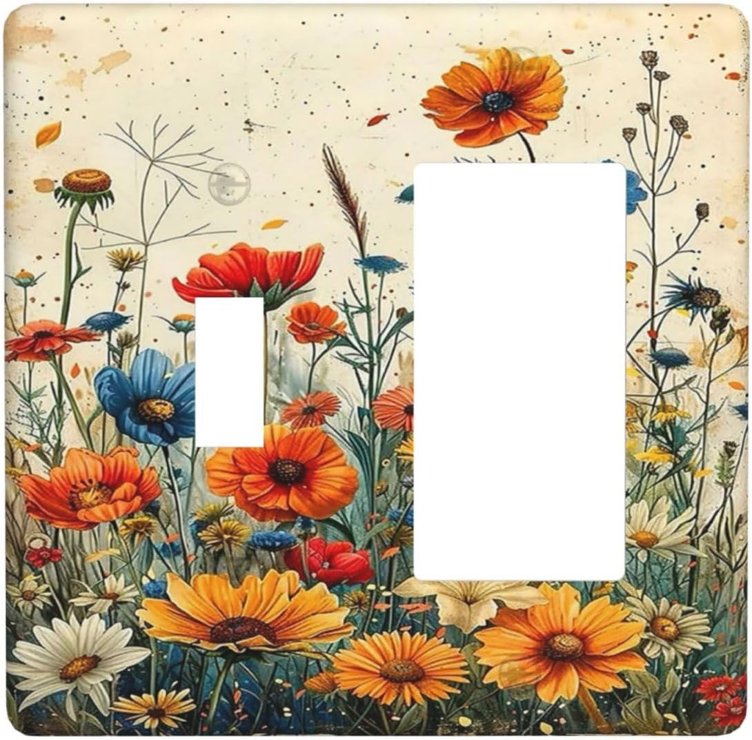 Outlet Covers Colorful Flowers Wildflowers Plants Orange Yellow Blue 1 Toggle 1 Rocker Combo Light Switch Cover Plate Decorative Switch Plate Covers Electrical Wall Plate for Home Farmhouse Decor