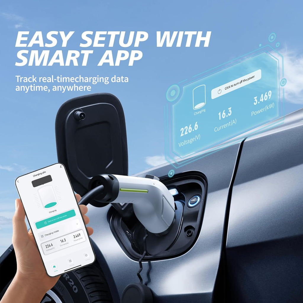 Level 2 EV Charger, 11.5KW /50A Fast Wall Home Charging Station, 27.3ft Charging Cable with Smart App (WiFi), 240V EV Charger with NEMA 14-50, EVSE J1172 Connector for Electric Car EC51W