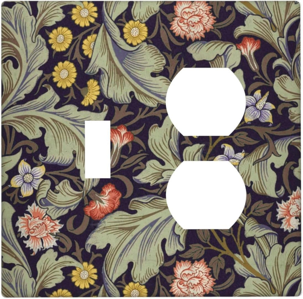 Boho William Morris Floral Green Leaves Flower Wallplates 1 Toggle 1 Duplex Switch Plate Electrical GFCI Faceplate Decorative Light Switch Covers for Farmhouse Home Decor