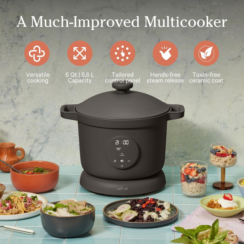 Our Place Dream Cooker | 6 Qt Ceramic Nonstick Multicooker & Pressure Cooker with Touchscreen Controls & Auto Steam Release | 4 Modes: Pressure Cook, Sauté/Sear, Slow Cook & Warm | Char