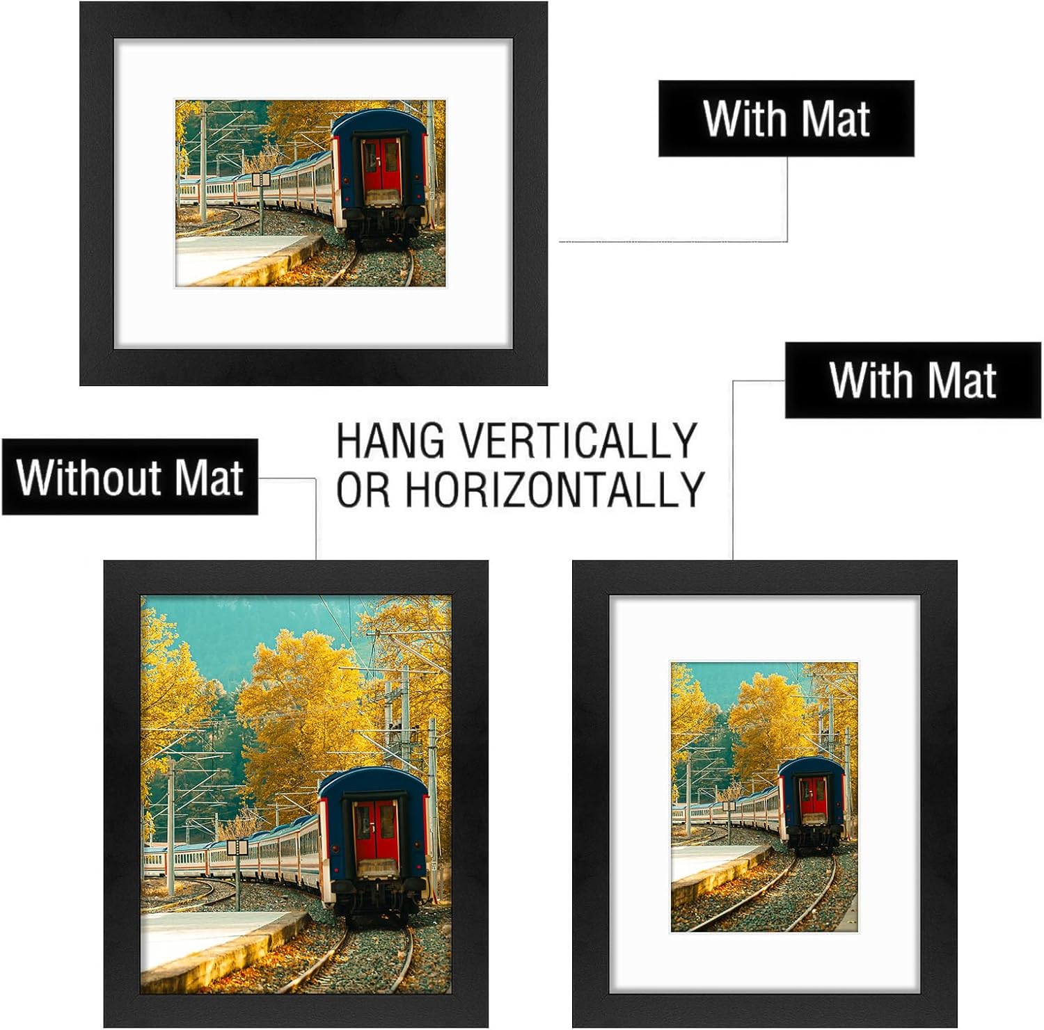 Golden State Art, 8x10 Picture Frame with Mat for 5x7 Photo - High Definition Glass Wall Mounting or Tabletop Display (Black, 2 Pack)