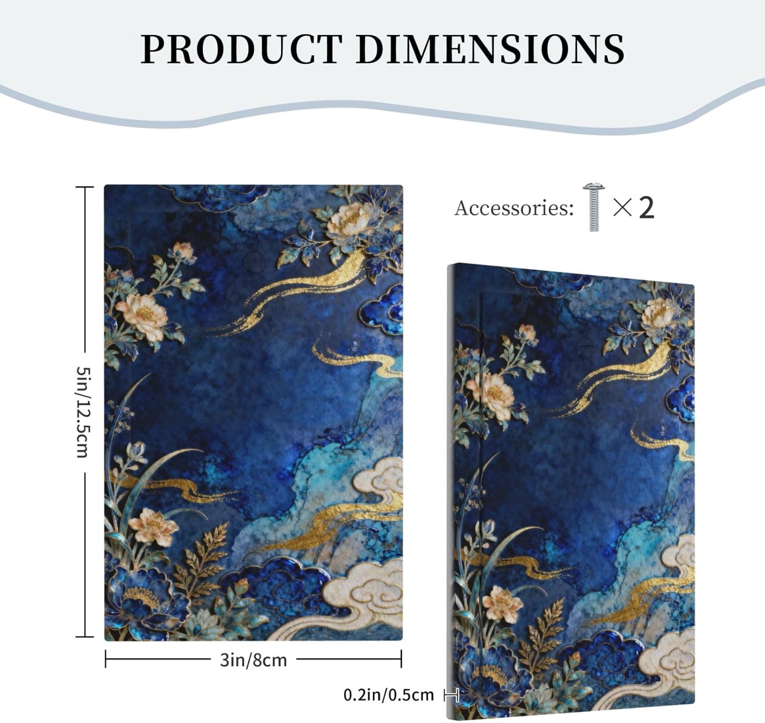 Decorative Light Switch Cover Plate Blue White Flower Gold Line Cloud 1 Gang No Device Single Blank Outlet Covers Wall Plates for Electrical Outlets Faceplate for Bedroom Home Decor