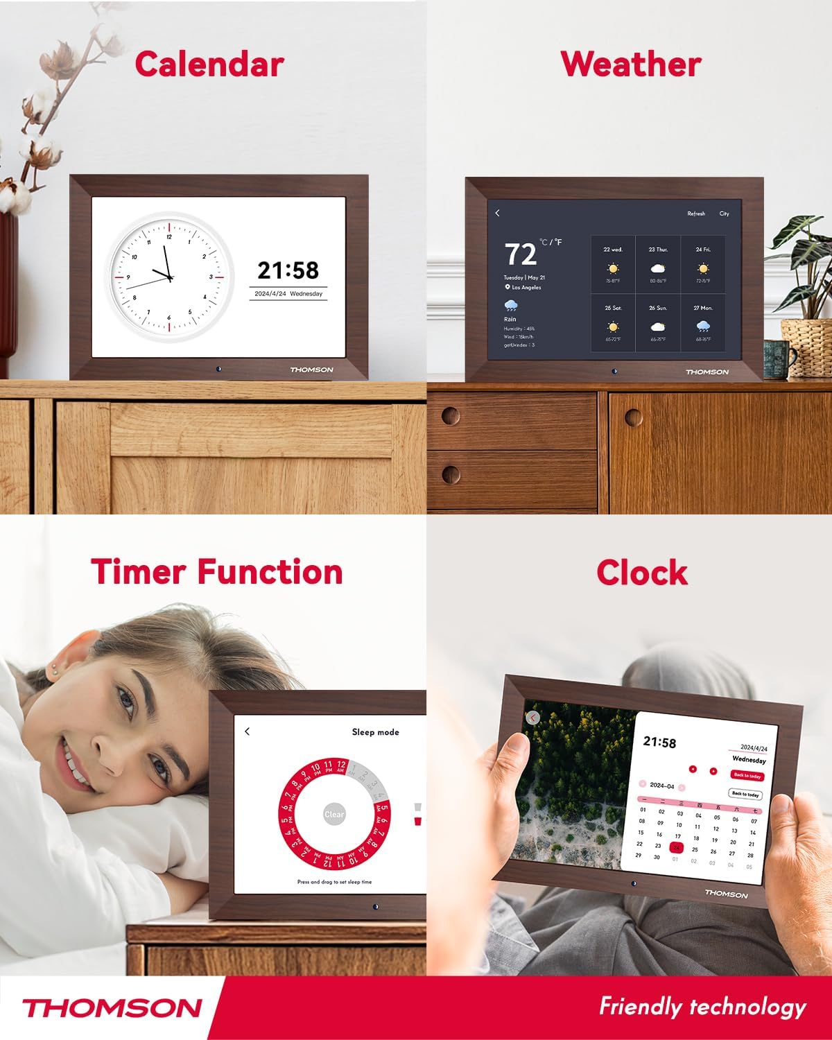 10.1" Digital Picture Frame with Remote Control, 1280 * 800 IPS Full View Ultra Clear Screen, Wooden Frame, Share Videos Photos Send Wishes Auto-Rotate Slideshow Non-WiFi