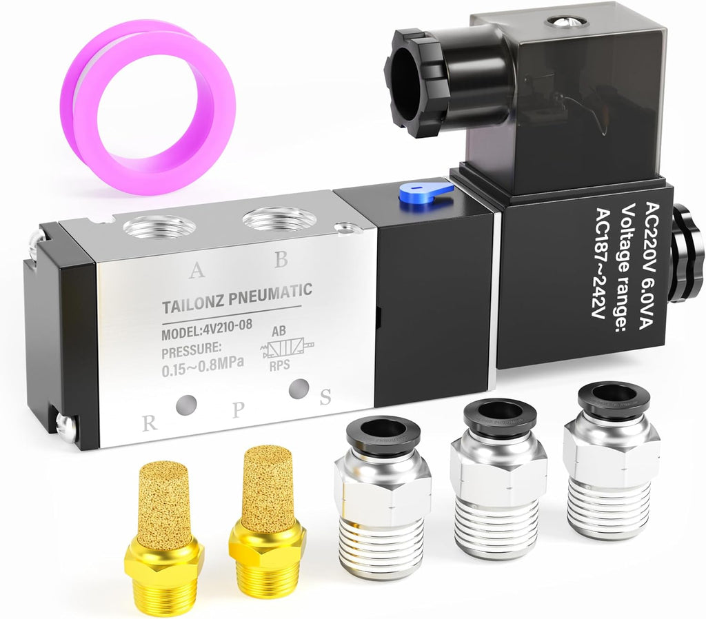 TAILONZ PNEUMATIC 1/4"NPT Solenoid Valve 4V210-08 AC220V Single Coil Pilot-Operated Electric 2 Position 5 Way Connection Type Junction Box