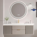 Modern Bathroom Vanity with Sink - Wall Mounted Vanity Cabinet with High-Definition Smart Storage Mirror, Time Display & LED Lights, Defogging | Bathroom Sink Cabinet (Mirror, 56in)