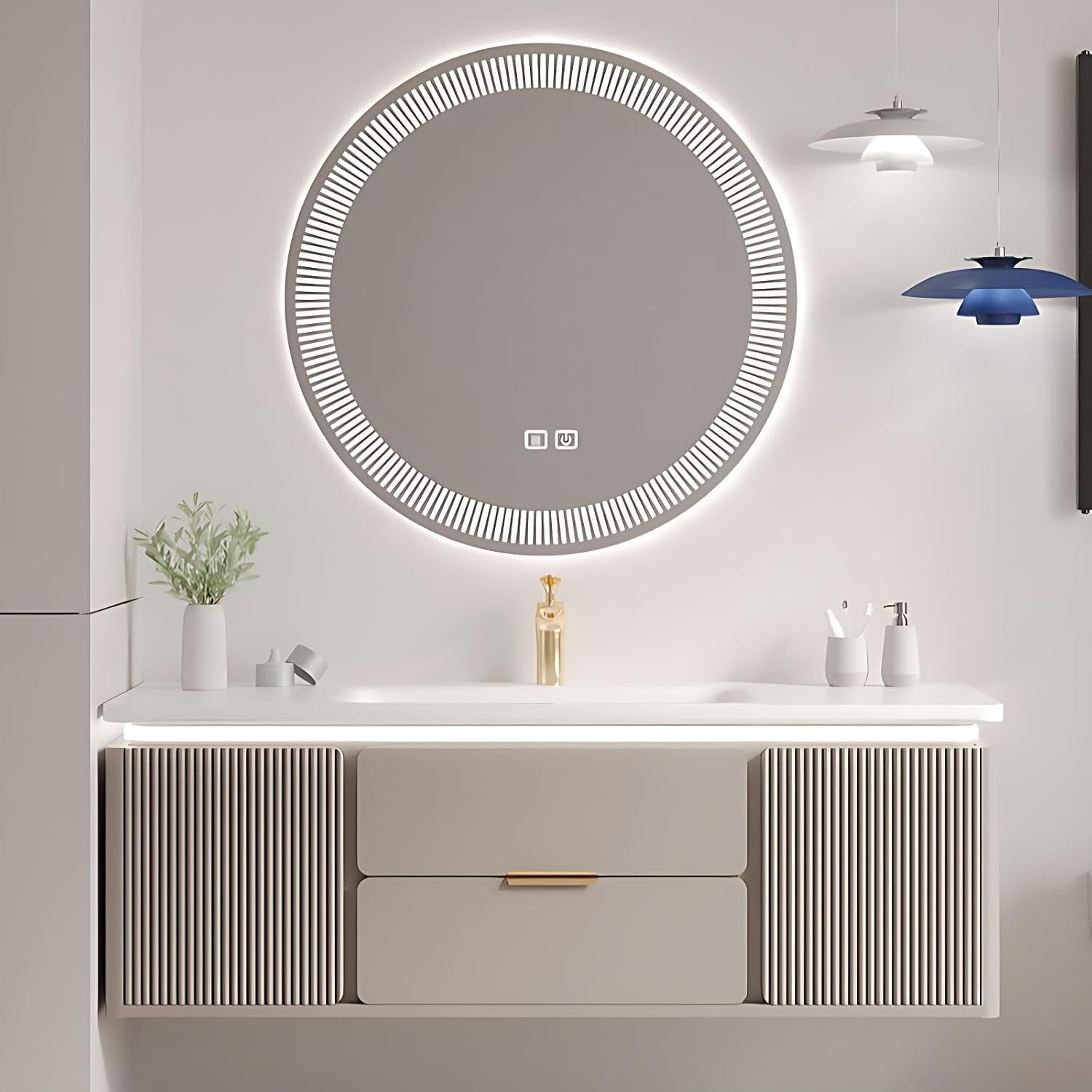 Modern Bathroom Vanity with Sink - Wall Mounted Vanity Cabinet with High-Definition Smart Storage Mirror, Time Display & LED Lights, Defogging | Bathroom Sink Cabinet (Mirror, 40in)