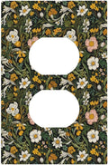 Decorative Outlet Covers Rustic Green Leaf White Daisy Yellow Floral 1 Gang Duplex Light Switch Cover Plate Unique Wall Plate Electrical Switch Plate Covers for Bedroom Home Decor