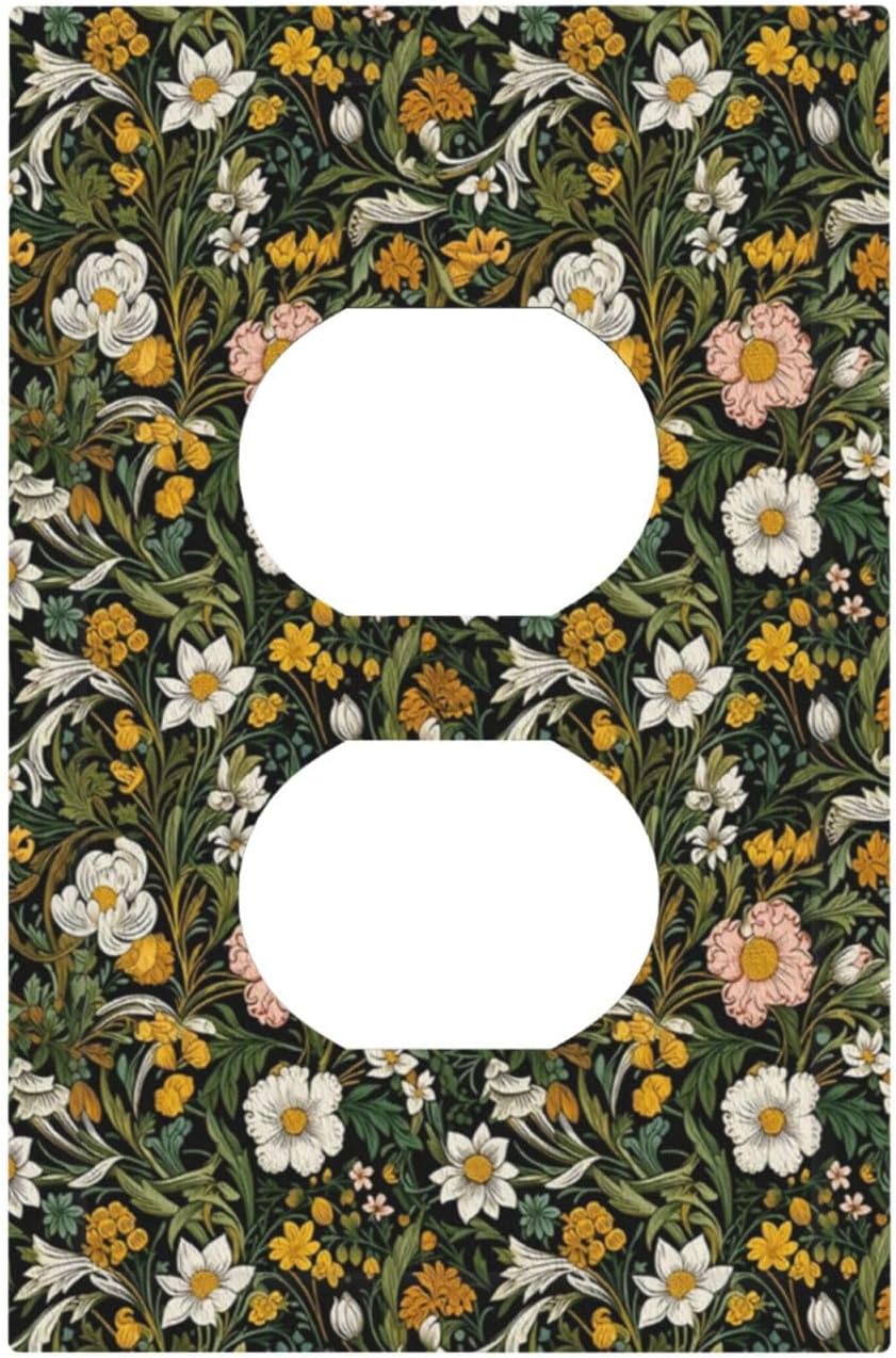Decorative Outlet Covers Rustic Green Leaf White Daisy Yellow Floral 1 Gang Duplex Light Switch Cover Plate Unique Wall Plate Electrical Switch Plate Covers for Bedroom Home Decor