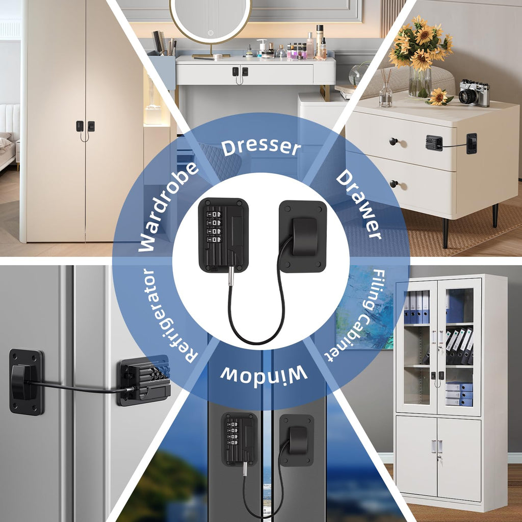 Refrigerator Lock, Heavy Duty Fridge Locks for Kids, Freezer Lock with Combination for Refrigerator Drawer Cabinet Safety, Easy to Install No Keys Needed Black, 2 Packs
