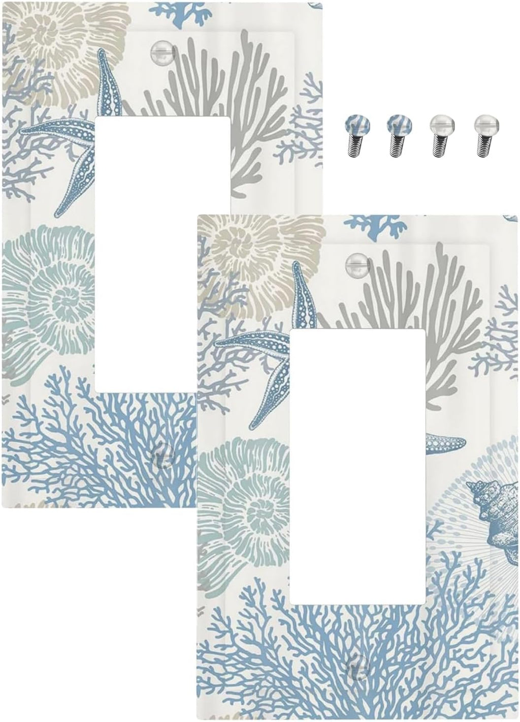 Decorative Outlet Covers Blue Starfish Coral Seaweed 1 Gang Rocker Light Switch Cover Plate Single Decora Light Switch Covers Wall Plate Faceplate for Bedroom Decor （2 Pack）