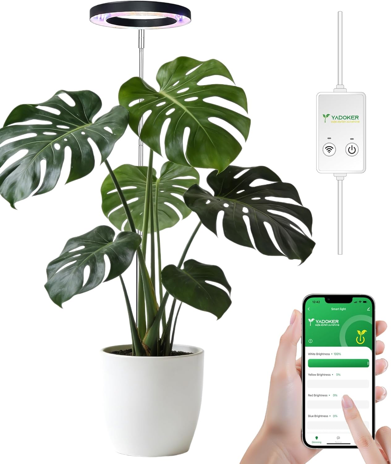 Plant Grow Light,yadoker Smart Plant Light Works with Alexa,Google for Indoor Plants,Height Adjustable,Customized Light Brightnesss,Multiple Timers