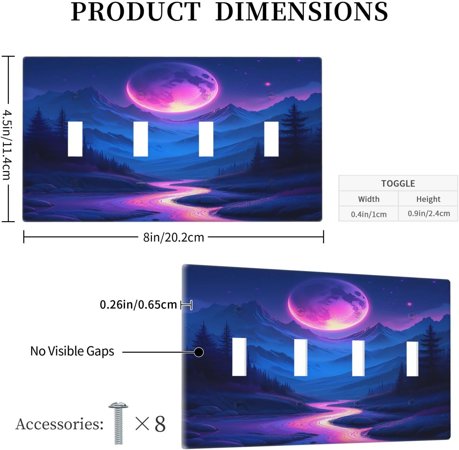 Purple Cyberpunk River Full Moon Mountain Forest Light Switch Covers Quad Toggle 4 Gang Wall Plate Decorative Switch Plates Electrical Faceplate for Bedroom Bathroom Decor