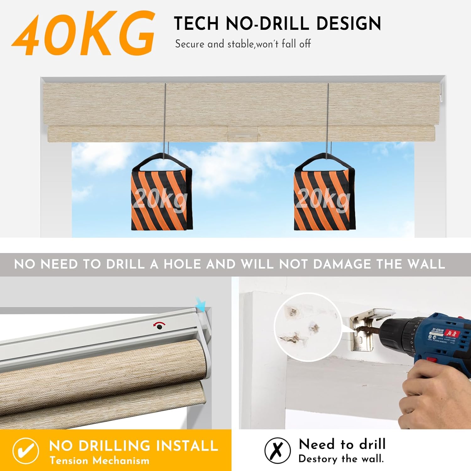 Persilux Smart Motorized Blinds with Remote, No Drill Automatic Roller Shades for Indoor Windows, Light Filtering Linen Fabric, Electric Blinds for Windows, Nature Khaki C25-3, Custom Size