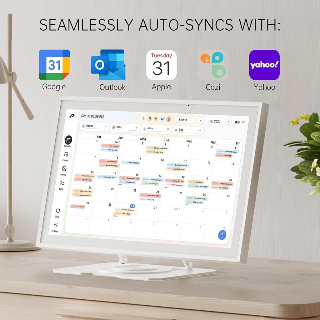 Digital Calendar, 15.6 inch Wall Planner & Chore Chart, Rechargeable Full HD Touchscreen Display, Portable Smart Family Organizer, Event Planner, Perfect for Family Schedules, No Subscription, Christmas Gifts for Dad Mom