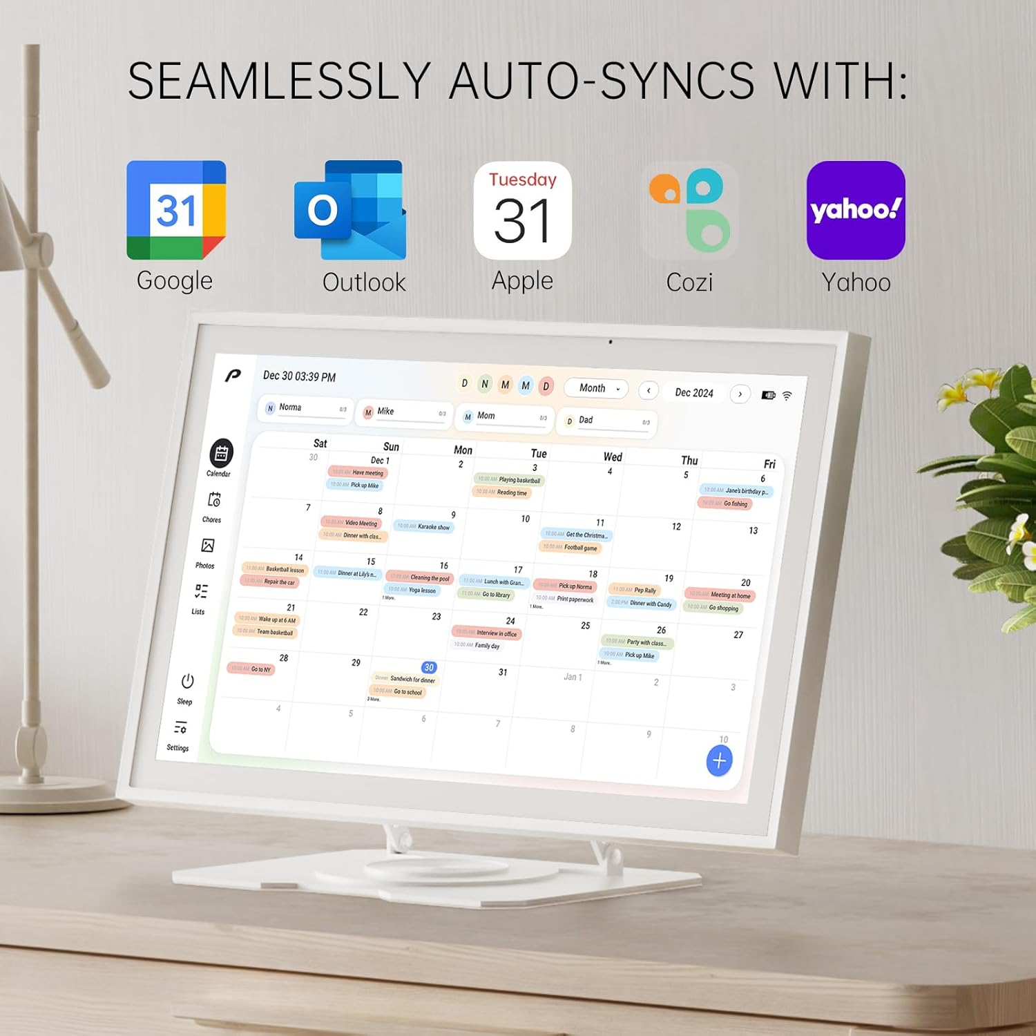 Digital Calendar, 15.6 inch Wall Planner & Chore Chart, Rechargeable Full HD Touchscreen Display, Portable Smart Family Organizer, Event Planner, Perfect for Family Schedules, No Subscription, Christmas Gifts for Dad Mom