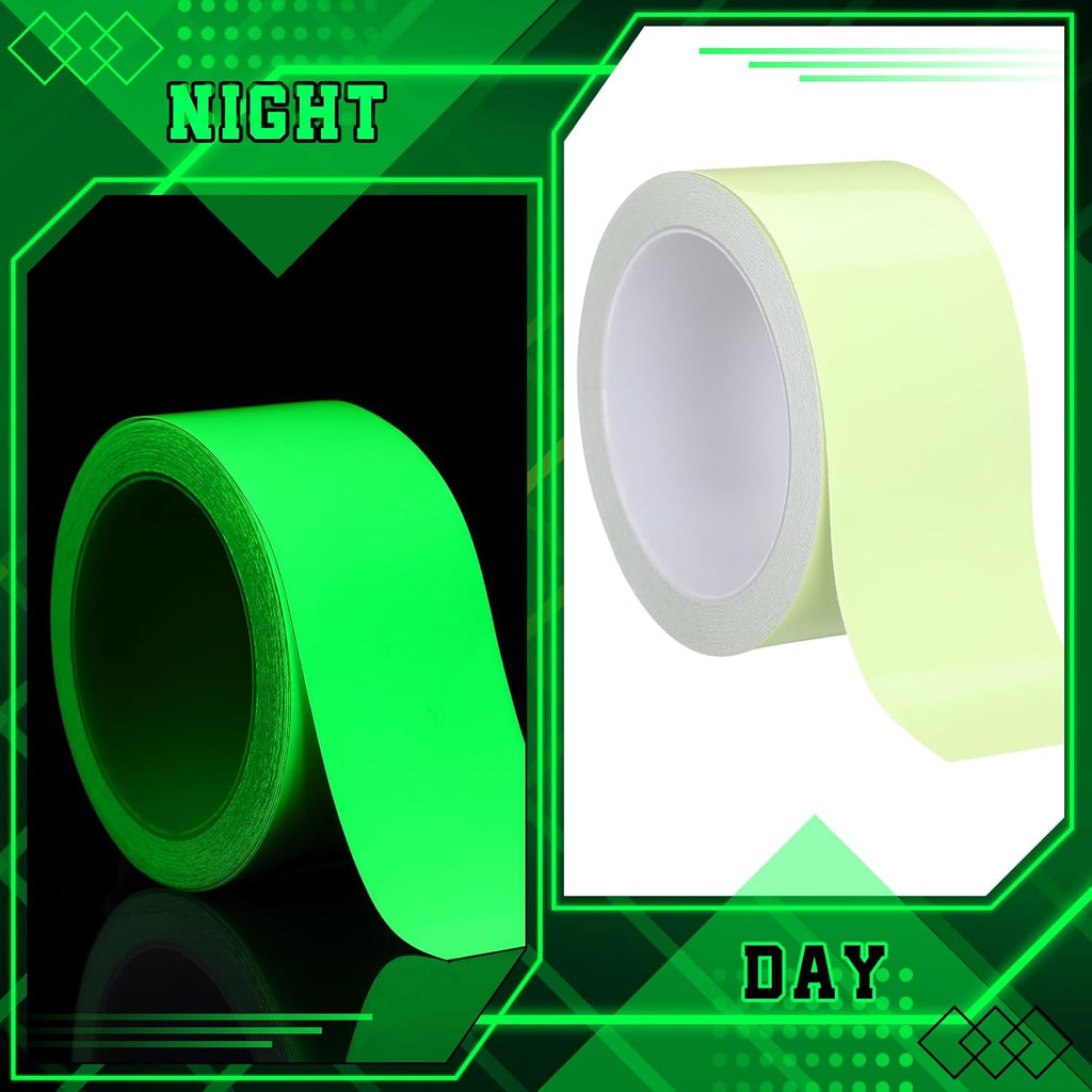 4 Rolls Glow in The Dark Tape 32.8 ft x 2 Inch Luminous Phosphorescence Green Long Lasting Bright Glow Tape for Halloween Night Decorations, Theater Stages, Stairs, Walls, Steps and Exit Sign