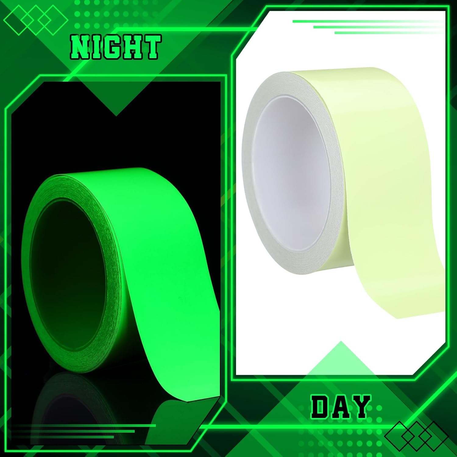 4 Rolls Glow in The Dark Tape 32.8 ft x 2 Inch Luminous Phosphorescence Green Long Lasting Bright Glow Tape for Halloween Night Decorations, Theater Stages, Stairs, Walls, Steps and Exit Sign