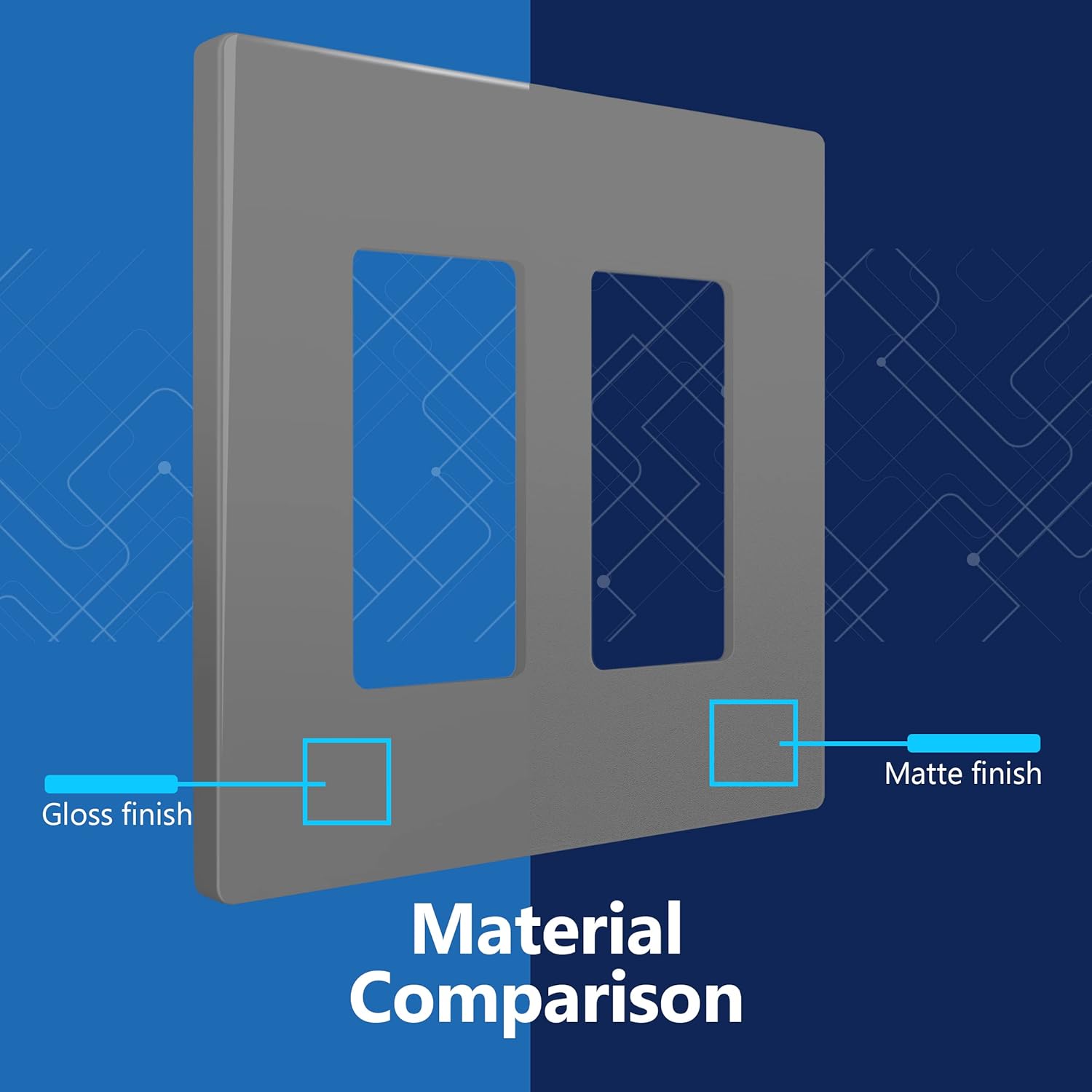 LIDER Matte Finish Double Decorator Switch Cover, Screwless Wall Plate, Mid-Size 2-Gang 4.88" x 4.92", Unbreakable Polycarbonate Thermoplastic, UL Listed, LSWP-32M-GY10P, Gray, 10 Pack