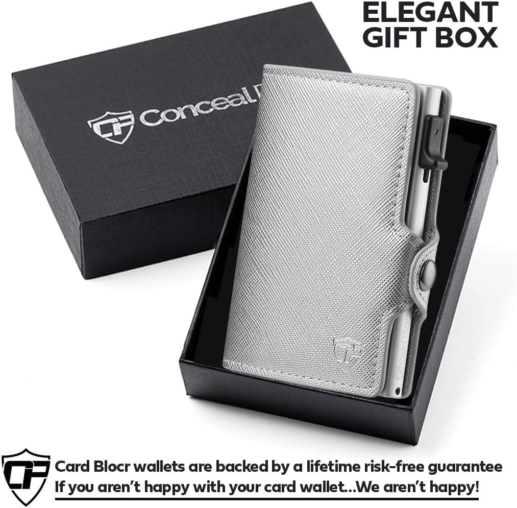 Conceal Plus Small RFID Wallet for Women, Slim Compact RFID Blocking Credit Card Holder Womens Wallet, Smart Pop Up Minimalist Card Case, Holds 4-6 Standard Cards Plus Cash & ID, Compact Travel Wallet