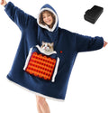 JOYWOO Wearable Heated Blanket Hoodie,Oversized Cordless Portable Heating Hooded Blanket Cat Lovers,Christmas Gifts for Women,Men,Cozy Sherpa Sweatshirt Electric Blankets Throw for Adult Outdoor,Navy