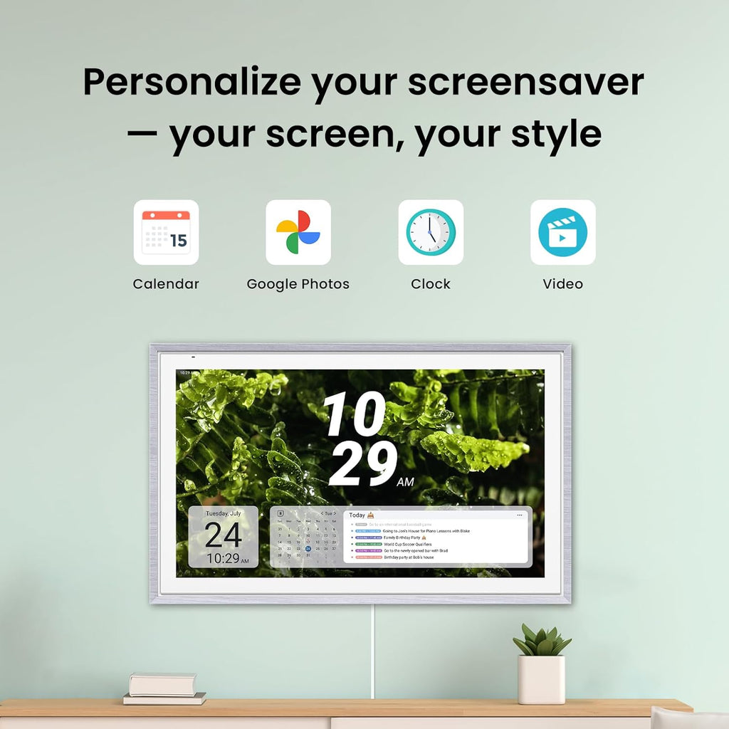 ApoloSign 21.5" Digital Calendar: Dual Mode Calendars with Google Play & Multi-calendar Sync, Electronic Planner & Chore Chart, Smart Touchscreen, Interactive Display for Family Schedules (Gray Wood, 21.5-inch)