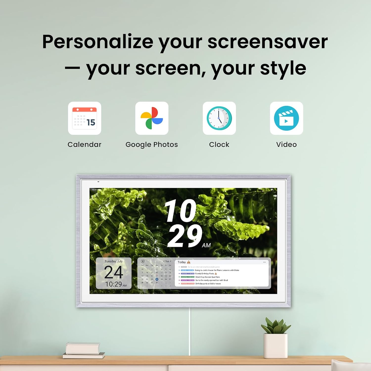 ApoloSign 21.5" Digital Calendar: Dual Mode Calendars with Google Play & Multi-calendar Sync, Electronic Planner & Chore Chart, Smart Touchscreen, Interactive Display for Family Schedules (Gray Wood, 21.5-inch)