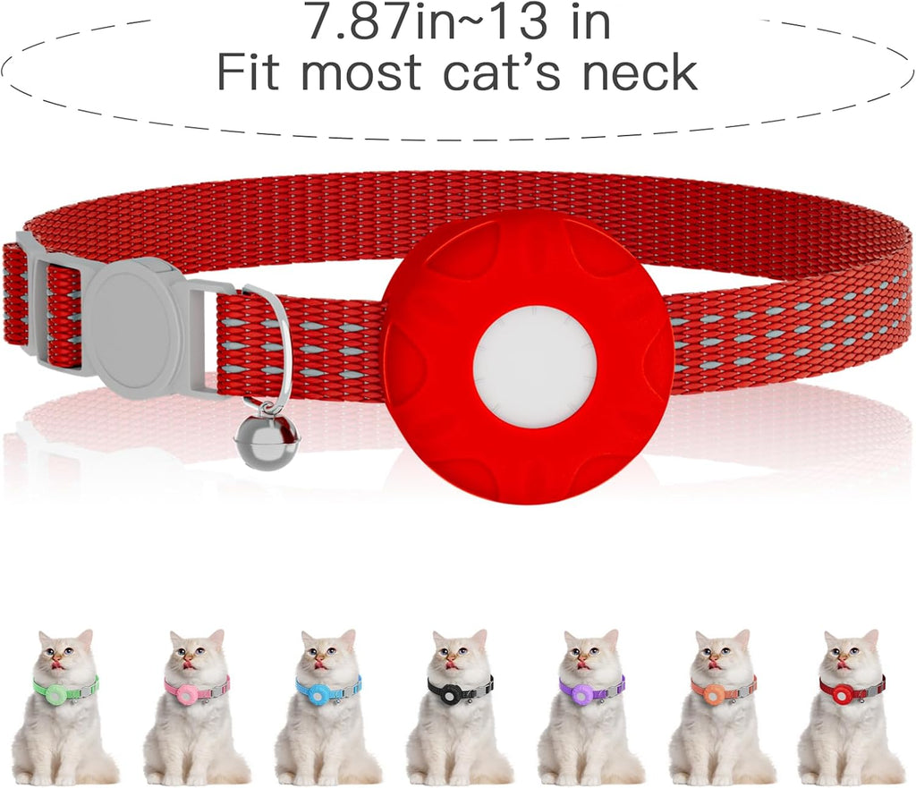 GPS Tracker for Cats, Waterproof Pet GPS Tracker, Cat Tracker Collar with Safety Elastic Buckle, Compatible with Apple Find My App (Only iOS), No Monthly Fee, Red